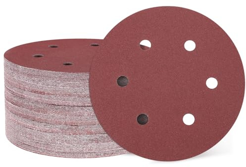 sourcing map 100Pcs 6Inch Sanding Discs 180Grit Red Aluminum Oxide 6 Hole | Hook and Loop Sandpaper Orbital Sander Sandpaper for Woodworking Automotive Metal Polishing
