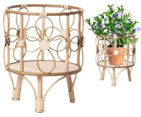 Generisch Rattan Pflanzenständer - BodenMit Beinen Als Blumentisch Hocker - Topfhalter Mit Beinen Als Hocker & Rustikale Wohnaccessoires Für Innenbereich, Garten & Terrasse