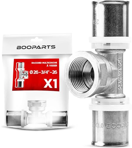 BOOPARTS – 1 Pièce – Té Femelle à Sertir Ø26–3/4F(20/27)–26 | Raccord Multicouche Contour TH | Raccord Plomberie Chauffage Étanche pour Eau Chaude et Sanitaire