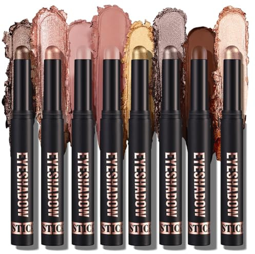 ALIIP Coffret 8 Ombres à Paupières en Stick - Tenue Extrême, Résistant à l'Eau, Pigmentation Intense - Parfait pour Jour et Nuit - Pour Toutes
