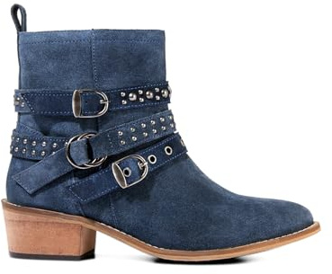 Joe Browns Women's Side Zip Suede Studded Ankle Boots, Regular, Blue, UK 5