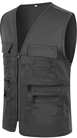 Trousers Men's Casual Outdoor Work Fishing Travel Photo Cargo Vest Jacket Multiple Pockets Set For 4 With Vest, black, 3XL