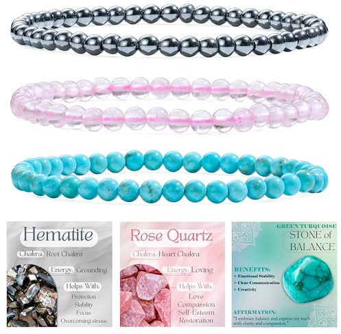 Bivei 3-Piece bracciale pietre naturali Bracciale elastico con perline donna, bracciale con pietre naturali fatto a mano per yoga, meditazione, protezione e regalo