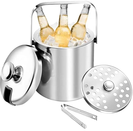 3,2L Eiswürfelbehälter mit Deckel, Doppelwandig Edelstahl Eiskübel mit Clips & Sieb, Eiswürfelbehälter Edelstahl Perfekt zum Abkühlen von Getränken, Ice Cube Tray, Bier, Flaschenkühler für Wein