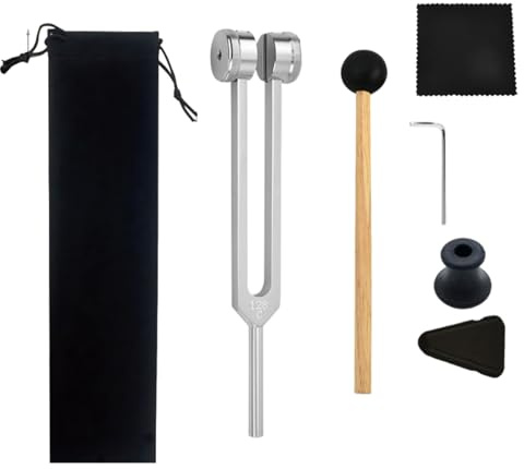 vemise 128Hz Healing Instrument，Aluminium alloy tuning fork set, with silicone hammer and velvet bag, suitable for sound healing, meditation and relaxation