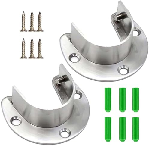 2PCS Wardrobe Rail Bracket Curtain Pole Brackets Wardrobe Rails and Fittings Wardrobe Pole Brackets Wardrobe Pole and Fittings Flange Rail Rod Holder with Screws for 25mm Closet