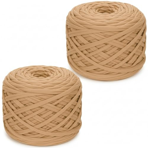 Xtrillogen 2 x 300 g t-shirt garn, tjockt virkgarn för väskor, bomullsgarn för virkning, chunky yarn, stickgarn, textilgarn, för virkade väskor, korgar, filt, mössor, gör-det-själv hantverk (brun)