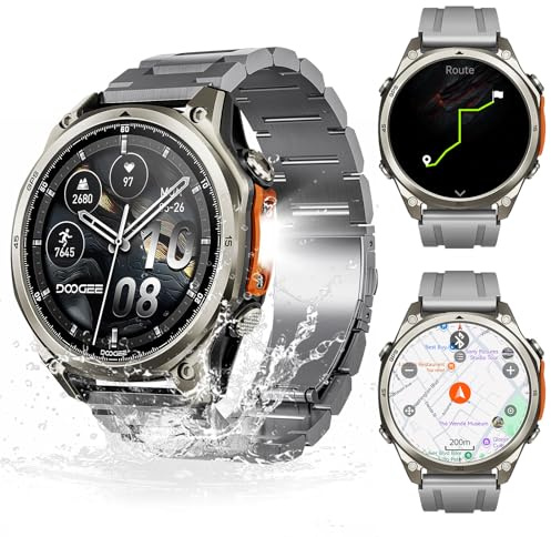 DOOGEE Anywise W1 Pro Mens Smart Watch, 5ATM Dual-Band GPS Offline Maps,1.43'' Fitness Smartwatches for Android Phone/iPhone Compatible,170+ Sports Modes, Answer/Make Calls/12 Days Battery/2 Strap