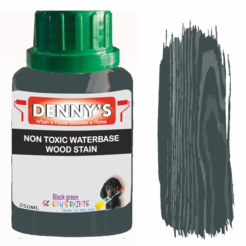Non-Toxic Water-Based Wood Stain – Fast Drying – 179 Colours – For Furniture, Doors, Floors, Skirting, Crafts & Interior Wood – Sponge or Roller Application (Black green, 1 Litre Bottle)