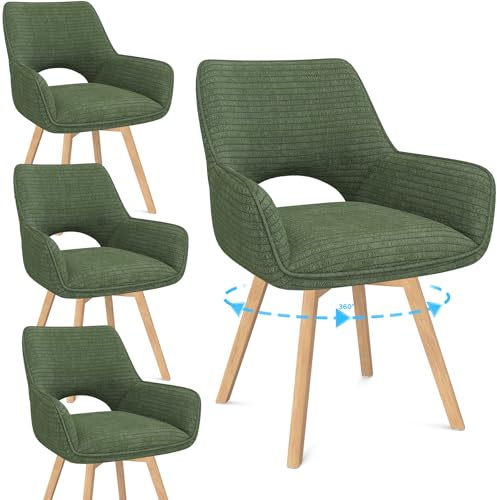 WAFTING Chaise Pivotante 360°Salle à Manger Lot de 4, Pieds en Bois, Vert | Hêtre,Chaise Velours,Chaises de Cuisine,Dossier haut,accoudoirs,Chaise Bouclette,Salon,salle à manger,salle de réunion,hôtel