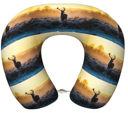 cchgnm Cuscino da viaggio con stampa di cervi paesaggistici, cuscino da collo in memory foam, cuscino portatile per hotel, campeggio, traversine laterali e dormienti sulla schiena