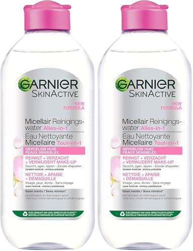 Garnier SkinActive Micellar-Reinigungswasser für empfindliche Haut – Milde Gesichtsreinigung – Sanfter Make-Up Entferner - 400ml (Packung mit 2)