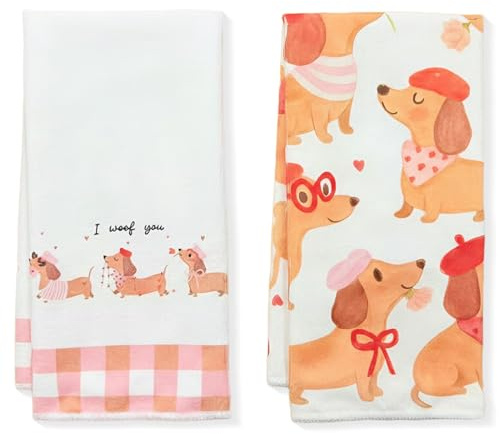 BAHME 2 Stück Dackel Geschirrtuch, Lustiges Hunde Motiv Küchentücher, Microfaser Teetuch Weich & Saugfähig, Perfekte Geschenke für Hundeliebhaber und Dackel Besitzer, Dackel Deko 40x60 cm