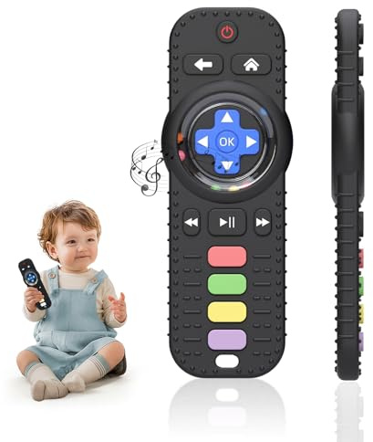 Beißring für Babys, Baby Fernbedienung Spielzeug, 1 Stück Fernbedienung Kinder Zahnungshilfe Beißring aus Silikon BPA-frei, wundes Zahnfleisch zu stimulieren und zu massieren, ab 3 Monaten (Schwarz)