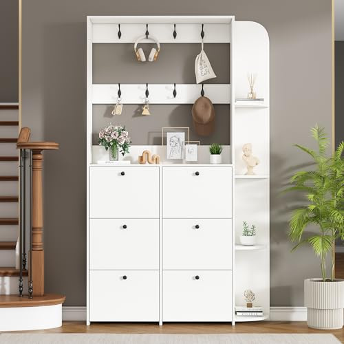 ZKLOEP Appendiabiti 120 x 24 x 200 cm, multifunzionale 3 in 1, porta pieghevole, 8 ganci, armadio compatto, con 5 ripiani, colore: bianco