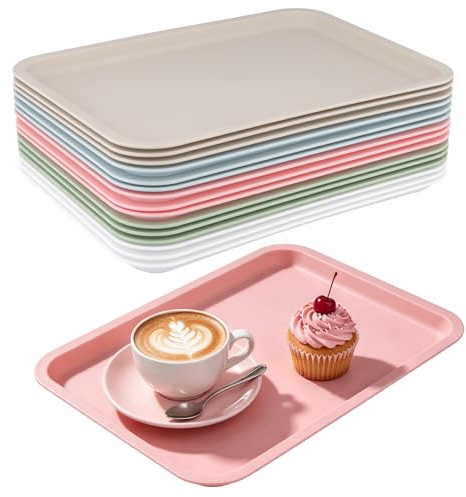 CHUIFAI 15 vassoi rettangolari in plastica, 30 x 23 cm, in 5 colori, piccoli piatti da portata per buffet, piatti per snack, feste, colazione, caffè