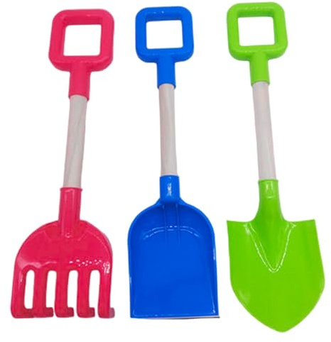 Grsrkep 3Pcs Beach Shovel, ABS Plastic Kids Shovel Scoop Rake with Wooden Handle, Multi-Function Sandbox Tools for Building, Sculpting, or Digging