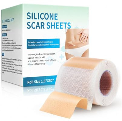 STJUNR Cerotto in Silicone per Cicatrici Riusabile, 4 cm x 150 cm, Impermeabile e Traspirante, per Cicatrici da Chirurgia, Taglio Cesareo, Ustioni o Acne, Nastro Riducente e Lenitivo, Stile B