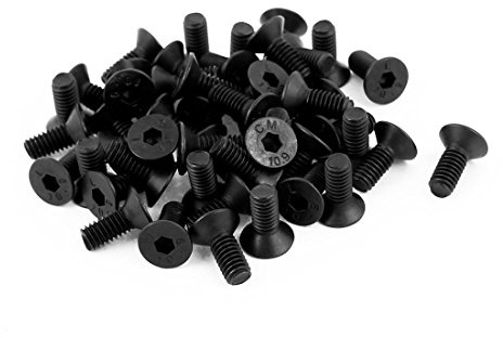 sourcing map 50Pcs Schwarz Sechskant-Innensechskant-Flachkopf-Senkschrauben | M4 x 10mm, Schrauben