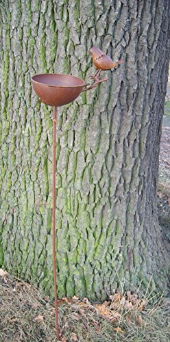 Deko-Impresion Vogeltränke, Vogelfutterstelle, Gartenstab, Gartenstecker, Eisen, Rost