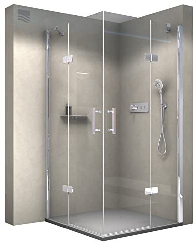Box doccia angolare in vetro temprato 8mm NANO trasparente DX407 - larghezza selezionabile, Elemento porta a destra:80cm, Elemento porta a sinistra:100cm