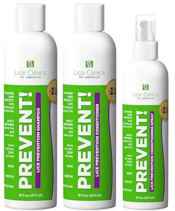 Lice Clinics of America Daily Lice Prevention Kit – Shampoo 16oz, Conditioner 16oz & Spray | Repels Lice with 100% Natural Essential Oils (3 Pack)