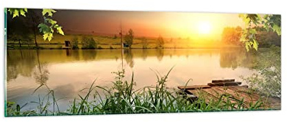 Bilder auf Glas 90x30cm Wandbild Glasdruck Landschaften Brücken - 3914 | Brücke See Panorama Klein Modern Dekoration Wohnzimmer Schlafzimmer Küche Wanddeko Kunstdruck Art Wall Decor ARTTOR