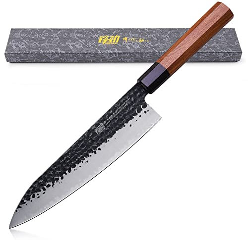 FINDKING Dynasty Series Japanese Chef Knife, Professional Kitchen Knife, 9Cr18MoV High Carbon Steel Blade, African Rosewood Octagonal Handle, Sharp, for Meat Cutting, 8 Inches/21 cm
