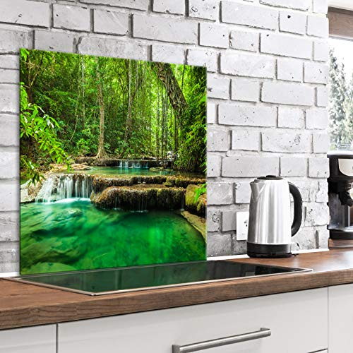 murando Glass Splashback for Kitchen Backsplash Cooker Protector Tempered Glass Decorative Wall Art Panel Heat Resistant Graphic 60x60 cm / 24x24 Landscape Waterfall c-B-0495-aq-a