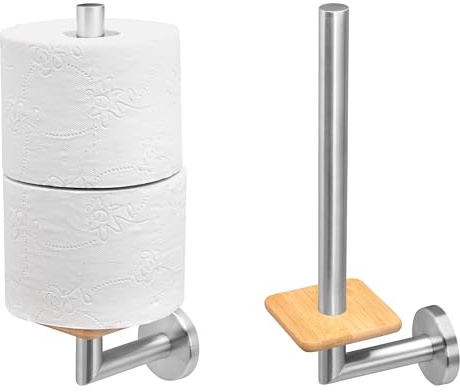 bremermann Bad-Serie Piazza Bambus - Toilettenpapierhalter mit Bambusboden, Ersatzrollenhalter für 2 Toilettenpapierrollen, WC-Rollenhalter, aus Bambus und Edelstahl matt