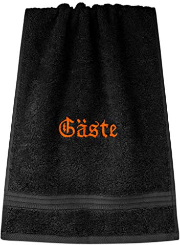 Lashuma Gästehandtuch Bestickt mit Gäste, 30x50 cm, Linz Badezimmer Handtuch Schwarz, Küchentuch
