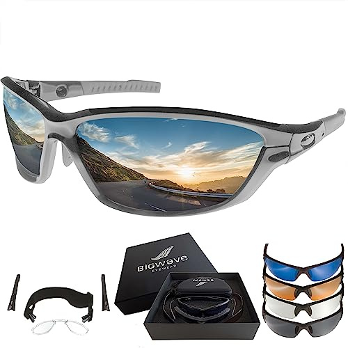 BIGWAVE Pro-Action 904 – Superentspiegelte Premium UV 400 Sportbrille mit 4 Wechselgläsern–Radsportbrille mit schmutzabweisender Clean-Coat Beschichtung für Damen und Herren