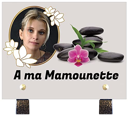 Plaque funéraire à personnaliser Galets et Fleurs
