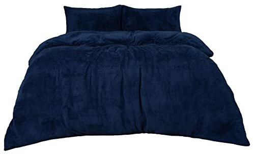Brentfords Navy Blue Single Duvet Covers, Teddy Fleece Duvet Set Single Duvet Cover Winter Bedding Christmas Duvet with Pillowcase Ultra Soft Warm Cosy