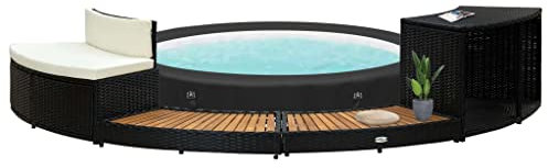 INLIFE Whirlpool-Umrandung Schwarz Poly Rattan und Akazienholz-0092