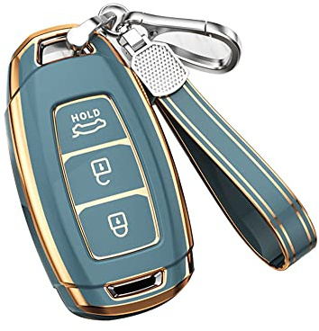 KUNIO Autoschlüssel Hülle Abdeckung Passt für Hyundai i30 Ix35 Kona Encino Solaris Azera Grandeur Ig Accent Santa Fe TPU Schlüsselanhänger Schlüsselbund Schutzhülle 3 Tasten A Grau