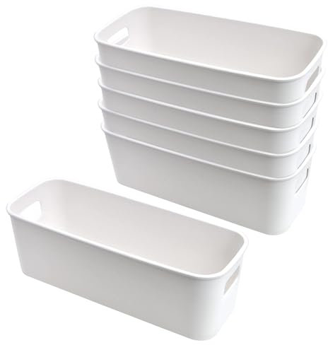 LYLIDIA Aufbewahrungsbox Kunststoff 30 cm 6 Stück Weiß Klein Aufbewahrungskorb Boxen Eng Aufbewahrung Organizer Box Körbe Aufbewahrung für Küchen Badezimmer Regal Kunststoffbox