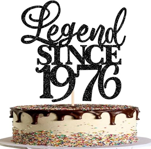 Xsstarmi 1 Pack Legend Since 1976 Cake Topper Glitter Happy 50th Birthday Cake Topper Cheers to 50 Fabulous Cake Decoration for Happy 50th Birthday Wedding Anniversary Party Cake Decorations Black