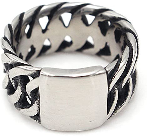 BCughia Silber Ring, Münner Ring Titan Stahl Silber Vintage Panzerkette Ring Hochzeit Ringe Geschenk Größe 70 (22.3)