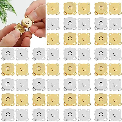 30 Paar Magnetknöpfe Druckknöpfe zum Annähen,18mm Taschen Magnetverschluss,Pflaume Magnetknöpfe,Silber Gold Magnetische Knopf Druckknöpfe für DIY Nähen Handwerk,Handtaschen-2 Farben