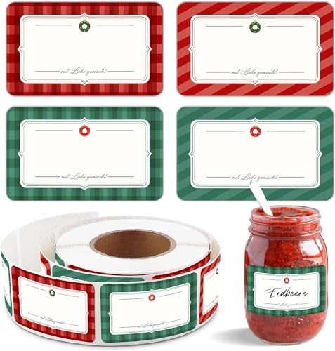 BIROYAL 500 Marmeladen Etiketten Selbstklebend Weihnachten, 50X30mm Christmas Aufkleber zum Beschriften, wiederverwendbar Aufkleber Klebeetiketten Labels für Gläser, Gewürzgläser, Marmeladenglas