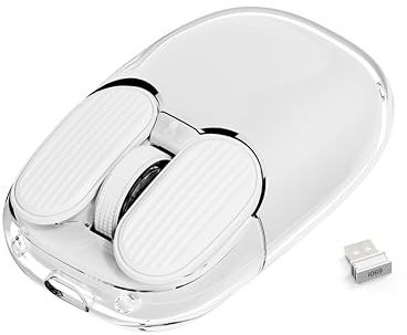 MAMBASNAKE i069 Souris sans Fil 2,4GHz Cute Transparente Rechargeable | Batterie 400mAh, à 1600 DPI, 7 modes RGB, souris mini-portable silencieuse avec rangement du récepteur USB, PC/Mac, Blanc