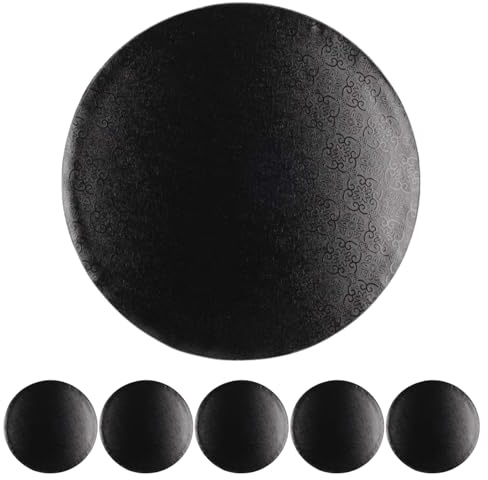 Jacobi Decor Cake Company Tortenplatte schwarz rund 250 x 10 mm | 5 Stück Cake Board rund | auch für dicke und mehrstöckige Torten | hochwertige Alukaschierung | 10mm dick