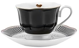 Karaca Piraye - Set di 12 tazze da caffè turco in porcellana, per 6 persone, 80 ml, colore: nero/bianco