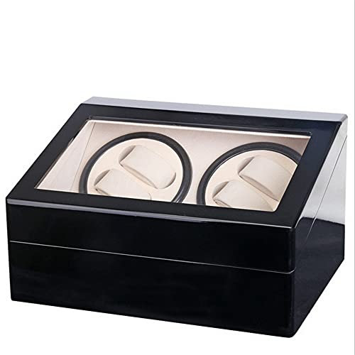 HANGKAI Automatischer Uhrenbeweger, Timer-Funktion, Uhrenbox aus Holz, 4 + 6, für Automatikuhren, Armbanduhren, Schwarz + Weiß