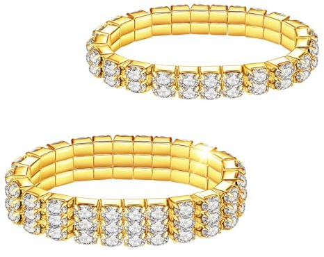 LucBuy Strass Stretch Armbänder, Funkelnder Diamant-Tennisarmreif,Silberner Kristallfunkelnder Stapelbarer Brautarmband-Schmuck,Glänzendes Hochzeitsfest-Gummiband-Armband für Frauen