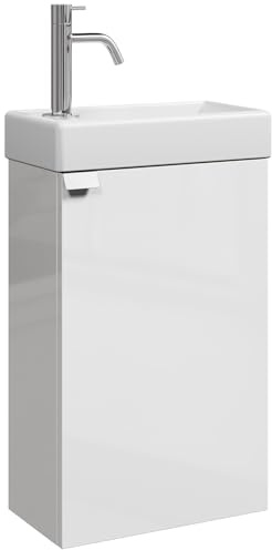 Badplaats Gäste-WC Waschtisch Set Apollo 40 x 22 cm Hochglanz Weiß - Platzsparende Badmöbel Set mit Waschbecken und Unterschrank