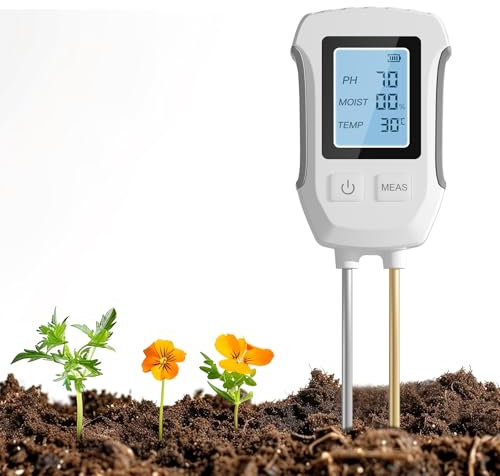 Misuratore del Suolo 3 in 1, Misuratore di pH del Suolo, Tester Digitale del Suolo, Misuratore di Umidità con Temperatura/Umidità e Retroilluminazione per Giardinaggio, Agricoltura, Piante da Esterno