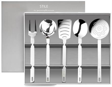 Stile Utensili da Cucina con Scatola - 5 Pezzi - Argento