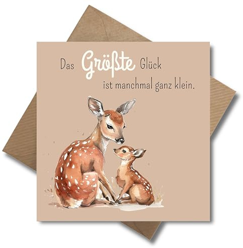 Mutterschutz Karte mit Umschlag - schöne Glückwunschkarte zur Geburt “Das Größte Glück ist manchmal ganz klein!” süße Geschenkkarte Schwangerschaft Abschiedskarte Babypause Geburt Baby (125 x 125 mm)